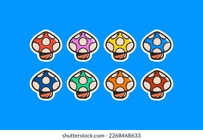 cartoon mushroom vector illustration in various colors