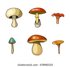 Cartoon mushrooms, isolated elements