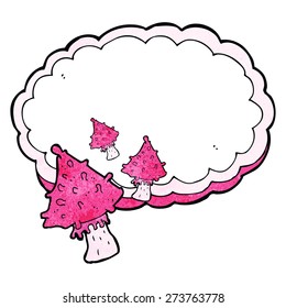 cartoon mushrooms space text cloud