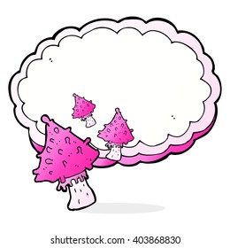 cartoon mushrooms space text cloud