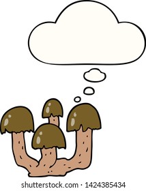 cartoon mushrooms with thought bubble