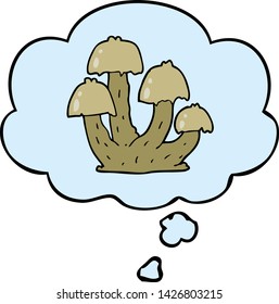cartoon mushrooms with thought bubble