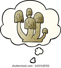 cartoon mushrooms with thought bubble in smooth gradient style
