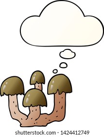 cartoon mushrooms with thought bubble in smooth gradient style