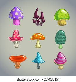 Cartoon mushrooms, vector elements