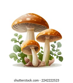 Cartoon mushrooms. Vector illustration, print for background, print on fabric, paper, wallpaper, packaging.