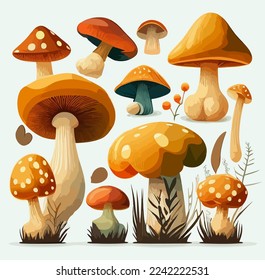 Cartoon mushrooms. Vector illustration, print for background, print on fabric, paper, wallpaper, packaging.