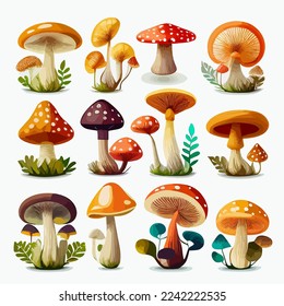 Cartoon mushrooms. Vector illustration, print for background, print on fabric, paper, wallpaper, packaging.