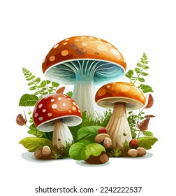 Cartoon mushrooms. Vector illustration, print for background, print on fabric, paper, wallpaper, packaging.