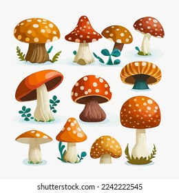 Cartoon mushrooms. Vector illustration, print for background, print on fabric, paper, wallpaper, packaging.