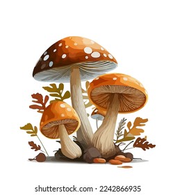 Cartoon mushrooms. Vector illustration, print for background, print on fabric, paper, wallpaper, packaging.