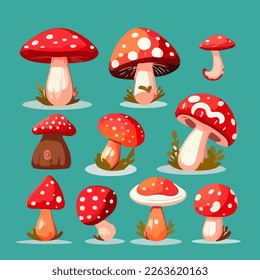 Cartoon mushrooms. Vector illustration, print for background, print on fabric, paper, wallpaper, packaging.	