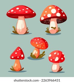 Cartoon mushrooms. Vector illustration, print for background, print on fabric, paper, wallpaper, packaging