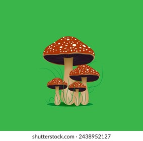 Cartoon mushrooms. Vector illustration, print for background, print on fabric, paper, wallpaper, packaging.	