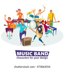 Cartoon music band. Concept music character design. Vector illustration