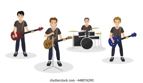 cartoon music band rock style , isolated on white background vector