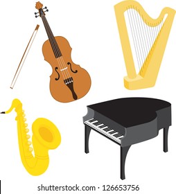 Cartoon music instruments vector set 1