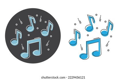 Cartoon music note icon in comic style in two variants.