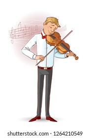 Cartoon musician playing violin, vector image, eps10