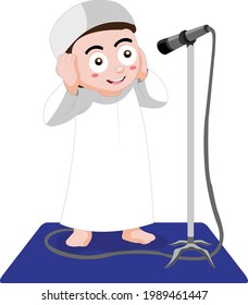 Cartoon Muslim boy call Adzan