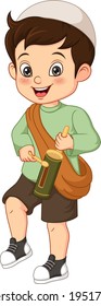 Cartoon muslim boy hitting kentongan
