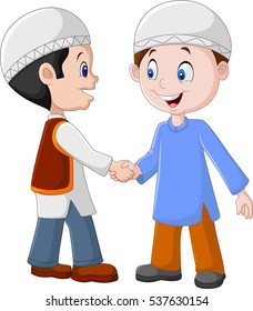 Cartoon Muslim Boys Shaking Hands