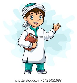 Cartoon Muslim child holding Al Quran