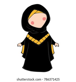 Cartoon muslim girl in black dress isolated