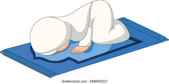 Cartoon Muslim Girl Praying On The Rug