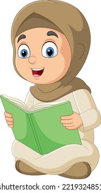 Cartoon muslim girl reading a book