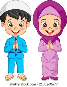 Cartoon Muslim Kid Greeting Salaam Stock Vector (Royalty Free ...