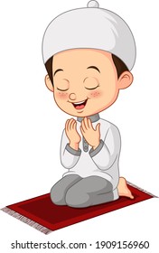 Cartoon Muslim Little Boy Praying
