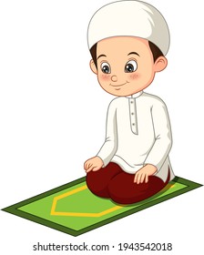 Cartoon muslim little boy praying