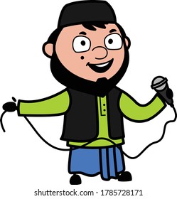 Cartoon Muslim Man holding Mic