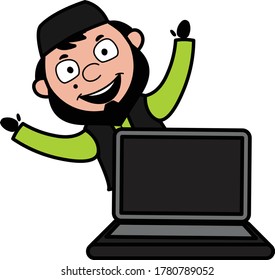 Cartoon Muslim Man with Laptop