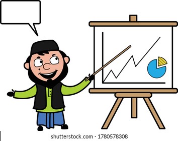 Cartoon Muslim Man with Presentation Baord