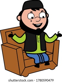 Cartoon Muslim Man talking on sofa