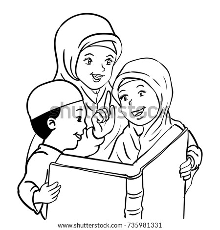 Cartoon Muslim Mother Son Daughter Read Stock Vector Royalty Free