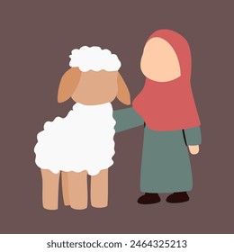 cartoon of a Muslim woman and a sheep on the occasion of the Eid al-Adha holiday