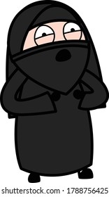 Cartoon Muslim Woman Surprised in Fear