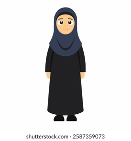 a cartoon Muslim women in traditional clothing. Suitable for children's books, sticker,t shirt design, mascot, logo.Isolated on white background. Front view. Vector illustration. 