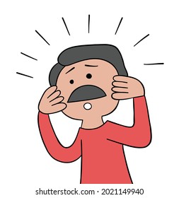 Cartoon mustache father man surprised, vector illustration. Colored and black outlines.