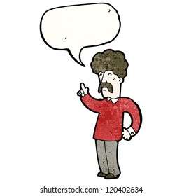 cartoon mustache man with speech bubble