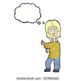 cartoon mustache man with thought bubble