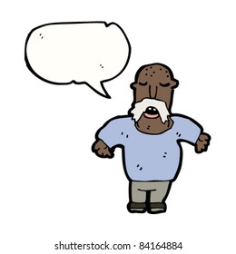 cartoon mustache man with thought bubble