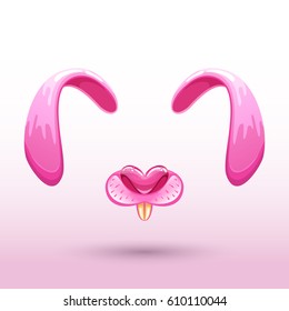 Cartoon muzzle of a rabbit face. Can be used for mobile applications, decorating photos and other entertainment games.