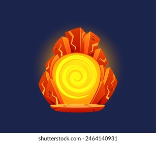 Cartoon Mystical Golden Portal With Vibrant Orange Vortex, Illuminated By A Swirling, Glowing Light