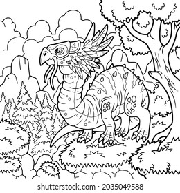 cartoon mythological dragon, coloring page, outline illustration
