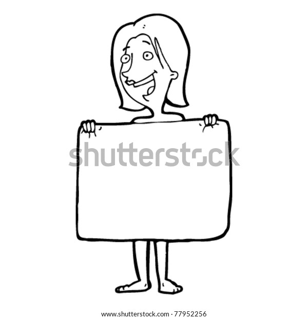 Nude Black And White Cartoons - Cartoon Naked Woman Covering Self Towel Stock Vector ...