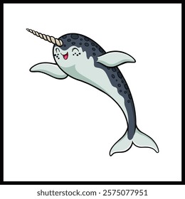 Cartoon narwhal  on white background